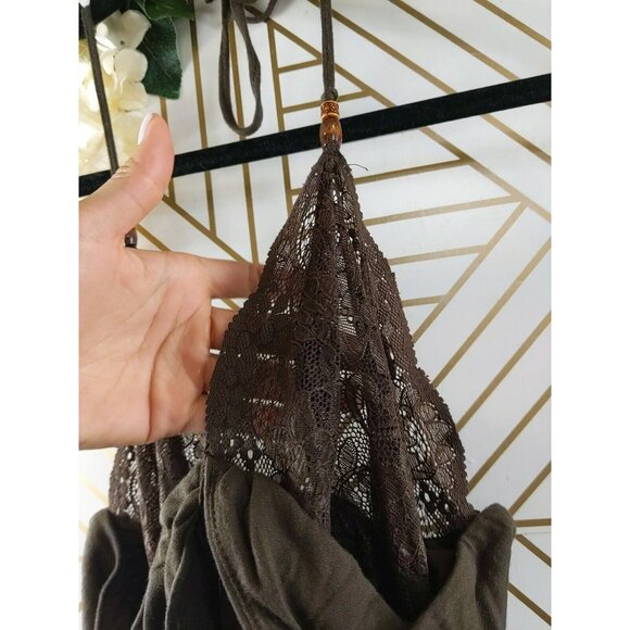 GUESS Women's Brown Halter Neck Top Tank Boho Beaded Drape Flowy Size M NEW - Picture 5 of 11